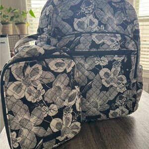 Vera Bradley Black & White Floral Backpack with Lunch Bag
